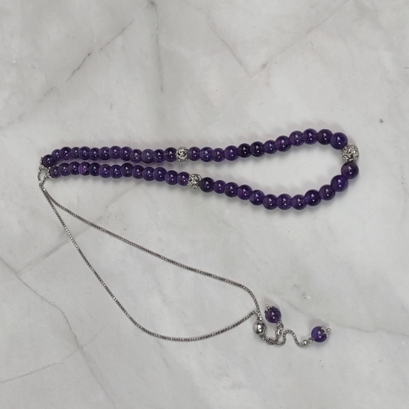 DMJ Amethyst/Sterling Silver Adjustable Slide Necklace - Picture 6 of 9